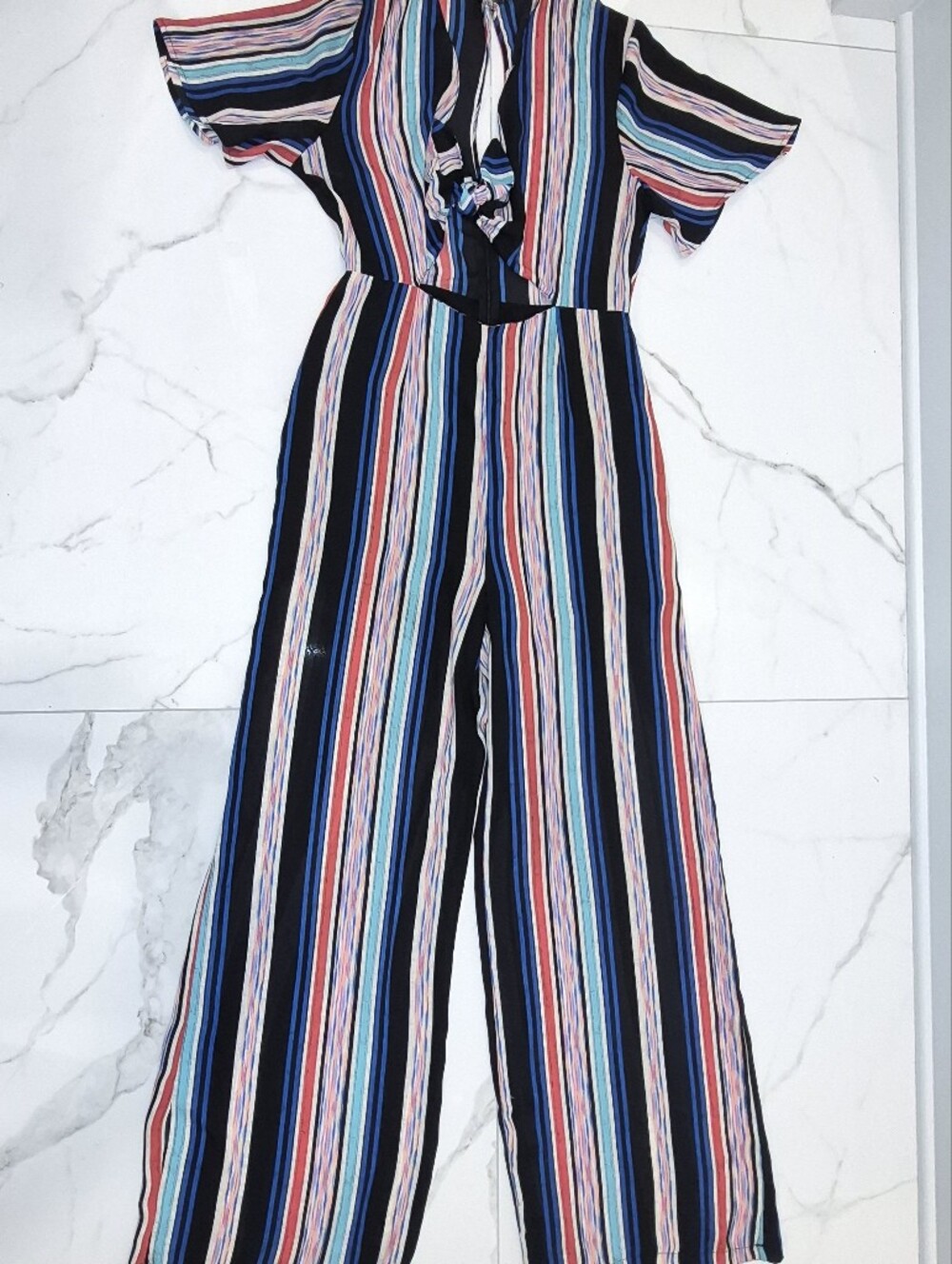 Anne Klein Navy Multicolor Striped Jumpsuit